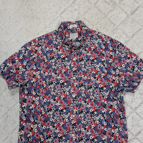 J. Crew Shirt Mens S Blue Red Floral Short Sleeve Stretch Secret Wash Cotton - Picture 2 of 7